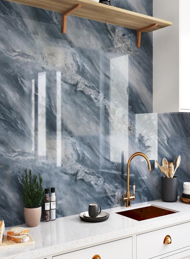 Wallercity Glossy Marble Contact Paper for Kitchen Countertops Granite Peel and Stick Marble Wallpaper Waterproof Removable Wall Paper for Counters Table Top Desk Vinyl Wrap for Cabinets 15.8''x78.7'' - Image 2