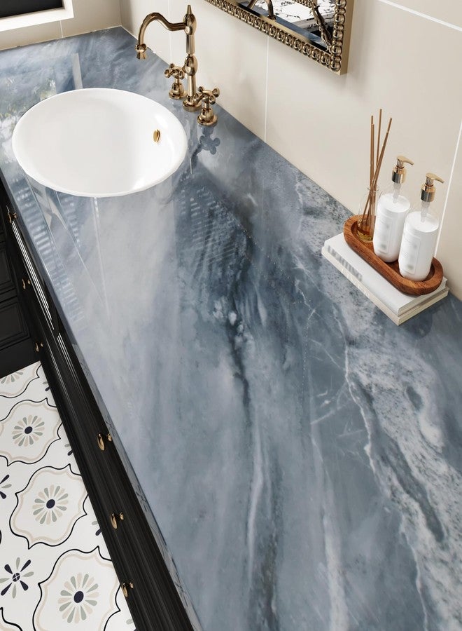 Wallercity Glossy Marble Contact Paper for Kitchen Countertops Granite Peel and Stick Marble Wallpaper Waterproof Removable Wall Paper for Counters Table Top Desk Vinyl Wrap for Cabinets 15.8''x78.7'' - Image 5