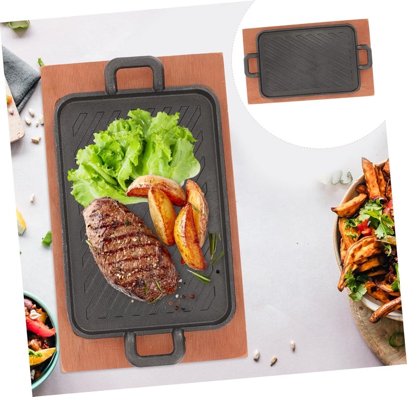 POPETPOP 1set Heavy-duty Iron Griddle for Indoor and Outdoor Cooking Nonstick for Bbq Camping and Grilling Fish Steaks and Vegetables - Image 4