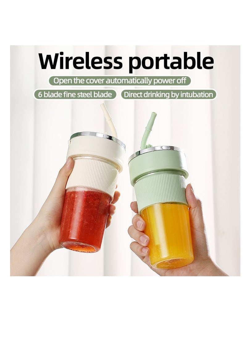 Portable Wireless Juicing Cup - 350ml Electric Sports Blender with 6 Stainless Steel Blades, USB Rechargeable, Dual Speed, Direct Drinking & Ice Crushing, Large Capacity Juice Maker for Home Office Travel Fitness（K1-White）  - Image 3