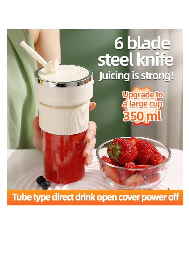 Portable Wireless Juicing Cup - 350ml Electric Sports Blender with 6 Stainless Steel Blades, USB Rechargeable, Dual Speed, Direct Drinking & Ice Crushing, Large Capacity Juice Maker for Home Office Travel Fitness（K1-White）  - Image 4