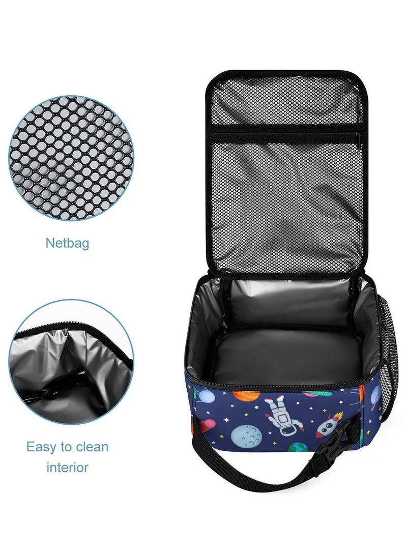 Snack attack Snack Attack Kids Space Lunch Bag – Insulated & Leakproof School Lunchbox with Astronaut & Planet Artwork – Easy Carry Strap & Side Pocket – Ideal for Boys & Girls Ages 3-10  - Image 2