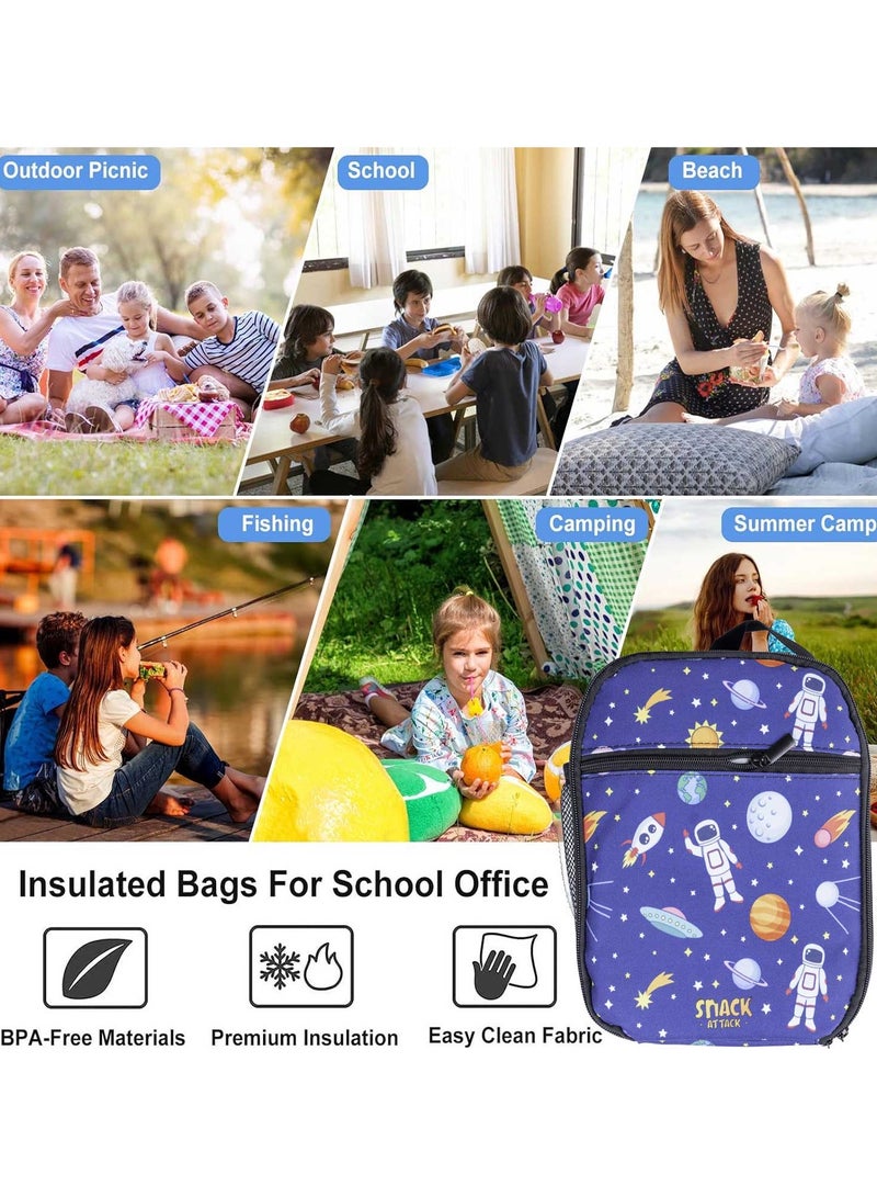 Snack attack Snack Attack Kids Space Lunch Bag – Insulated & Leakproof School Lunchbox with Astronaut & Planet Artwork – Easy Carry Strap & Side Pocket – Ideal for Boys & Girls Ages 3-10  - Image 5