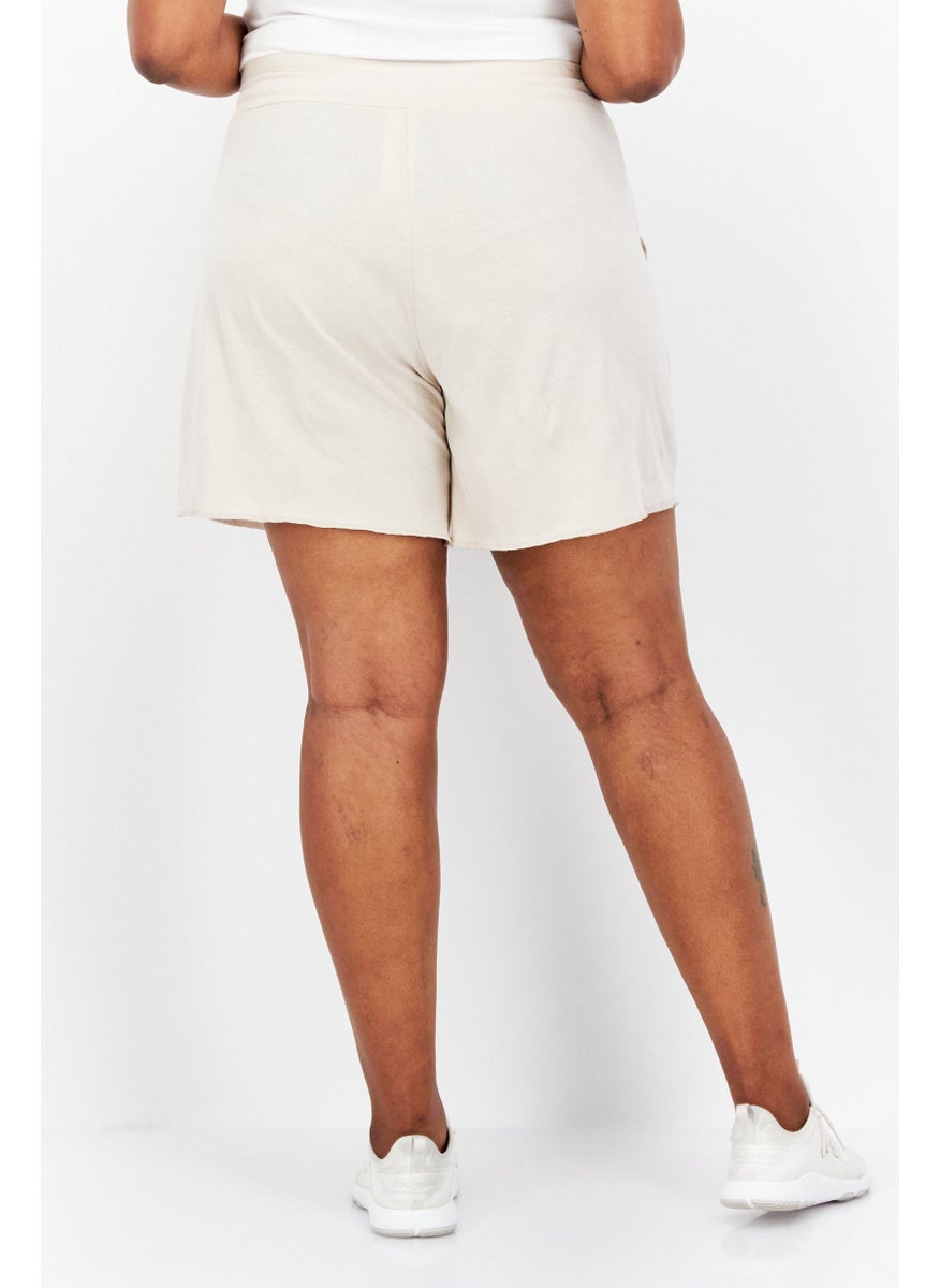 Women Plus Size Drawstring Plain Shorts, Beige - pzsku/Z2ABFD91E8E1603D1019FZ/45/_/1739801669/8bbd111d-e0a0-4d98-bc72-b4e6eb7b043d