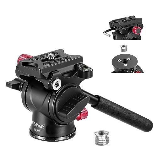 NEEWER Fluid Tripod Head with Handle Arca Type Quick Release Aluminum Alloy Panorama Drag Pan Tilt Head with 43mm Scaled Base for Compact Camcorder DSLR Camera Max Load 3kg66lb GM23 Red - Image 1