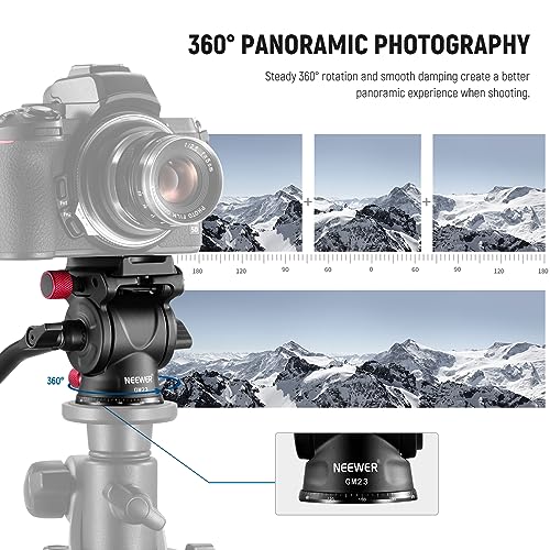 NEEWER Fluid Tripod Head with Handle Arca Type Quick Release Aluminum Alloy Panorama Drag Pan Tilt Head with 43mm Scaled Base for Compact Camcorder DSLR Camera Max Load 3kg66lb GM23 Red - Image 3