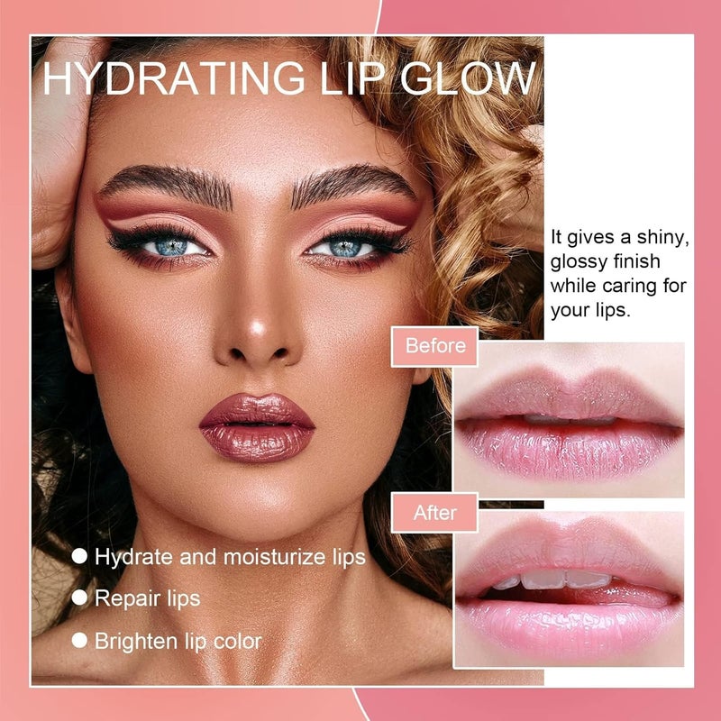 SWIUKPHE Hydrating Lip Glow Oil, Moisturizing Lip Oil Gloss Transparent Toot Lip Oil Non-sticky Plumping Lip Oil Tinted Clear Lip Gloss Nourishing Repairing Reducing Lip Lines (White Peach and Taro),2Pcs - Image 4