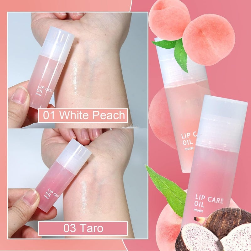 SWIUKPHE Hydrating Lip Glow Oil, Moisturizing Lip Oil Gloss Transparent Toot Lip Oil Non-sticky Plumping Lip Oil Tinted Clear Lip Gloss Nourishing Repairing Reducing Lip Lines (White Peach and Taro),2Pcs - Image 5