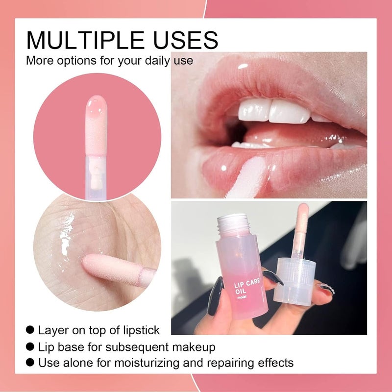 SWIUKPHE Hydrating Lip Glow Oil, Moisturizing Lip Oil Gloss Transparent Toot Lip Oil Non-sticky Plumping Lip Oil Tinted Clear Lip Gloss Nourishing Repairing Reducing Lip Lines (White Peach and Taro),2Pcs - Image 3