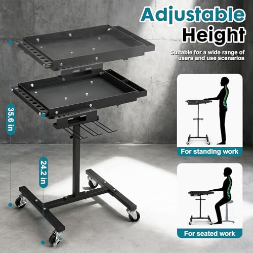 OLBRUS Rolling Work Table Adjustable Height - Rolling Tool Cart with Drills Storage, Portable Mechanic Cart Tool Storage Organizer on Wheels for Garage Bike Work Shop - Image 2