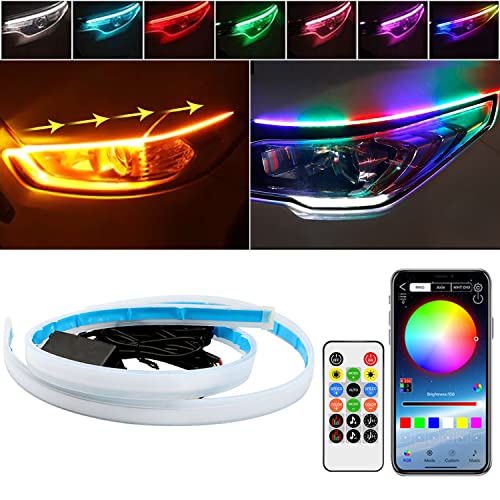 TEKSHINNY Car Headlight LED Strip TEKSHINNY 2Pcs 24 Inches Flexible LED Strip Lights Dual Color Red Turn Signal Yellow Lights Waterproof Daytime Running Light Strip for Truck SUV - Image 1