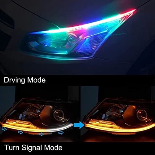 TEKSHINNY Car Headlight LED Strip TEKSHINNY 2Pcs 24 Inches Flexible LED Strip Lights Dual Color Red Turn Signal Yellow Lights Waterproof Daytime Running Light Strip for Truck SUV - Image 3