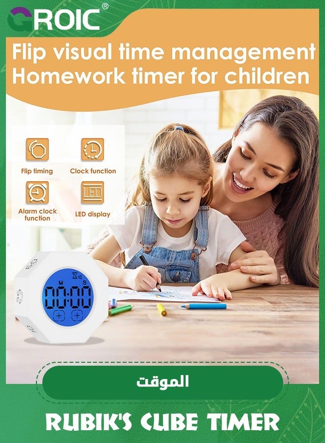 GROIC Timer, Productivity Timer Cube, Octagonal Gravitational Flip Focus Timer，Mute & Adjustable Sound Alert, for Office, ADHD, Study, Yoga Min Custom Countdown Time - Image 3