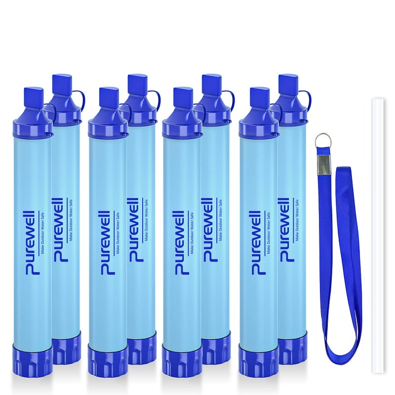 Purewell Outdoor Water Filter Personal Water Filtration Straw Emergency Survival Gear Water Purifier for Camping Hiking Climbing Backpacking(8PCS) - Image 1