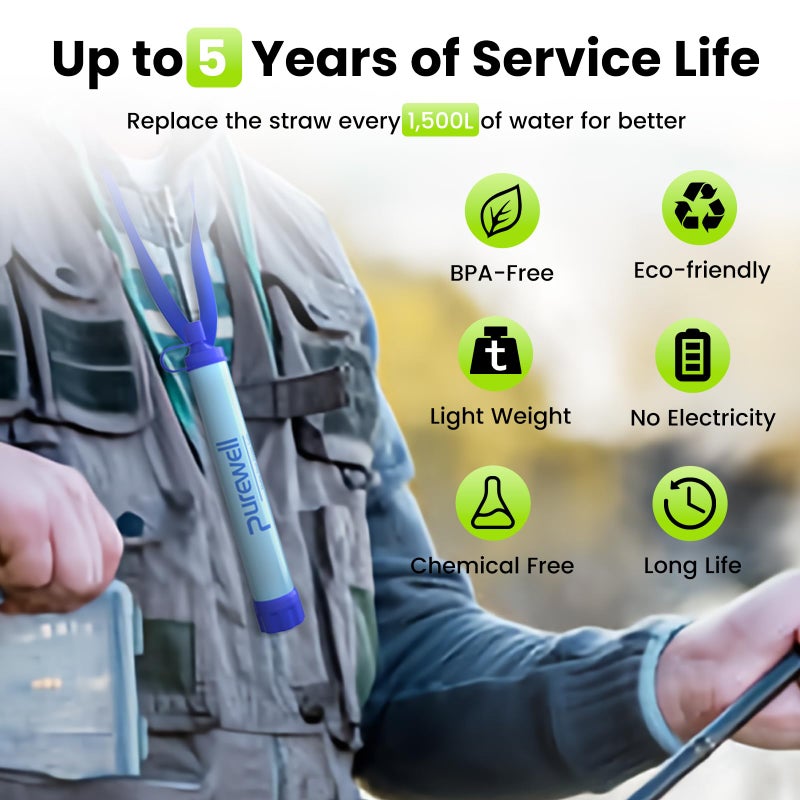 Purewell Outdoor Water Filter Personal Water Filtration Straw Emergency Survival Gear Water Purifier for Camping Hiking Climbing Backpacking(8PCS) - Image 5