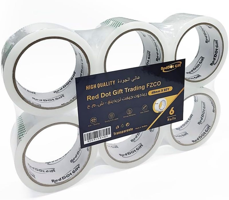 Red Dot Gift® Pack of 6 Size 48mm x 50Yds White Transprent Packing Tape,Heavy Duty Packaging Tape for Shipping Packaging Moving Sealing, Thicker Clear Packing Tape - Image 1