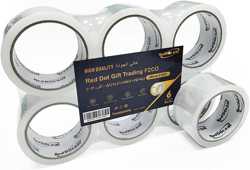 Red Dot Gift® Pack of 6 Size 48mm x 50Yds White Transprent Packing Tape,Heavy Duty Packaging Tape for Shipping Packaging Moving Sealing, Thicker Clear Packing Tape - Image 2