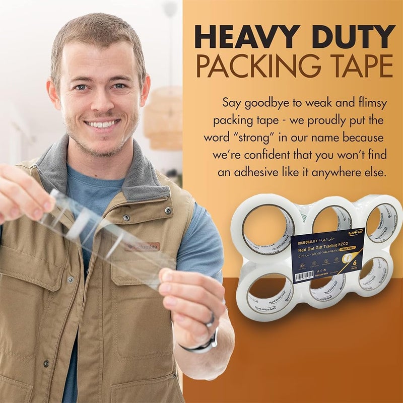 Red Dot Gift® Pack of 6 Size 48mm x 50Yds White Transprent Packing Tape,Heavy Duty Packaging Tape for Shipping Packaging Moving Sealing, Thicker Clear Packing Tape - Image 3