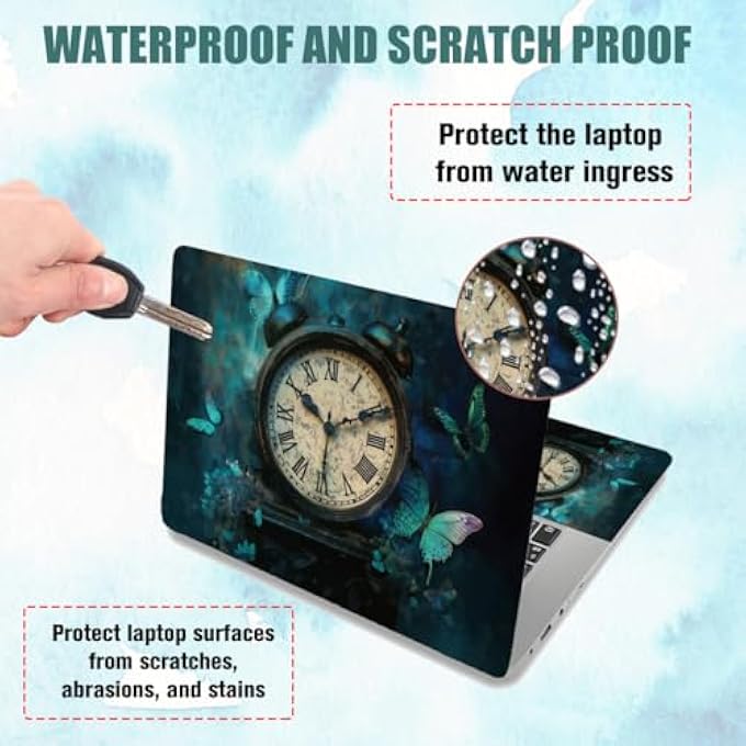 rayihni CLASSIC CLOCK LAPTOP STICKER DECALS, 12" 13" 13.3" 14" 15" LAPTOP SKIN STICKERS RETRO BUTTERFLY UNIVERSAL REMOVABLE VINYL NOTEBOOK ART PROTECTOR NETBOOK PC COVER DECAL - Image 3