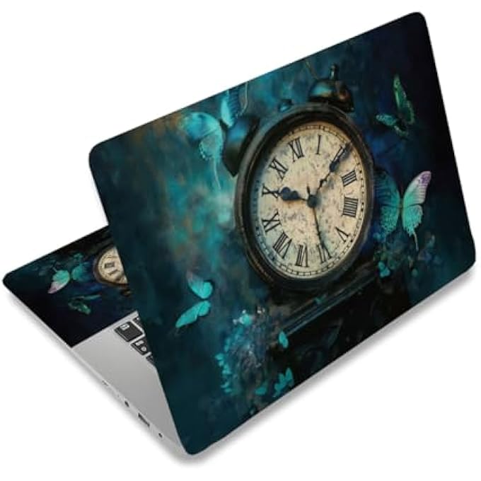 rayihni CLASSIC CLOCK LAPTOP STICKER DECALS, 12" 13" 13.3" 14" 15" LAPTOP SKIN STICKERS RETRO BUTTERFLY UNIVERSAL REMOVABLE VINYL NOTEBOOK ART PROTECTOR NETBOOK PC COVER DECAL - Image 1