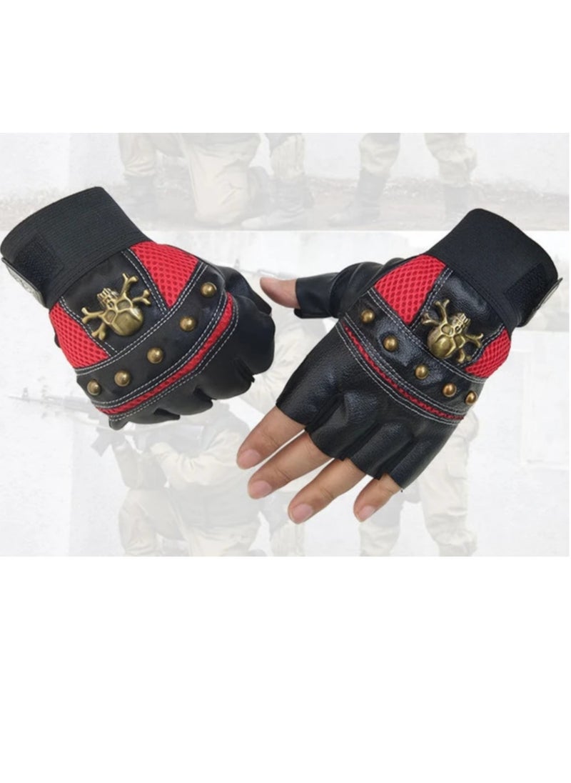 Generic - Leather Half Fingers Skull Gloves For Sports activities And Motorcycle - Image 1