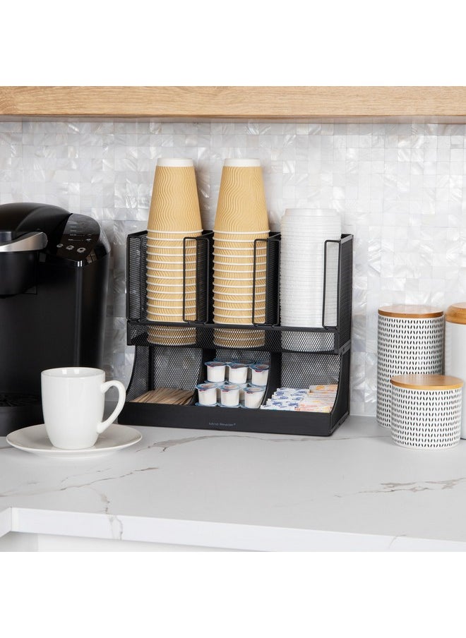 Mind Reader Mind Reader Cup and Condiment Station, Countertop Organizer, Coffee Bar, Kitchen, Metal Mesh, 13"L x 6.45"W x 11.25"H, Black  - Image 2