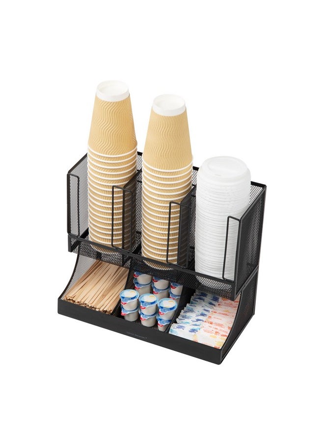 Mind Reader Mind Reader Cup and Condiment Station, Countertop Organizer, Coffee Bar, Kitchen, Metal Mesh, 13"L x 6.45"W x 11.25"H, Black  - Image 5