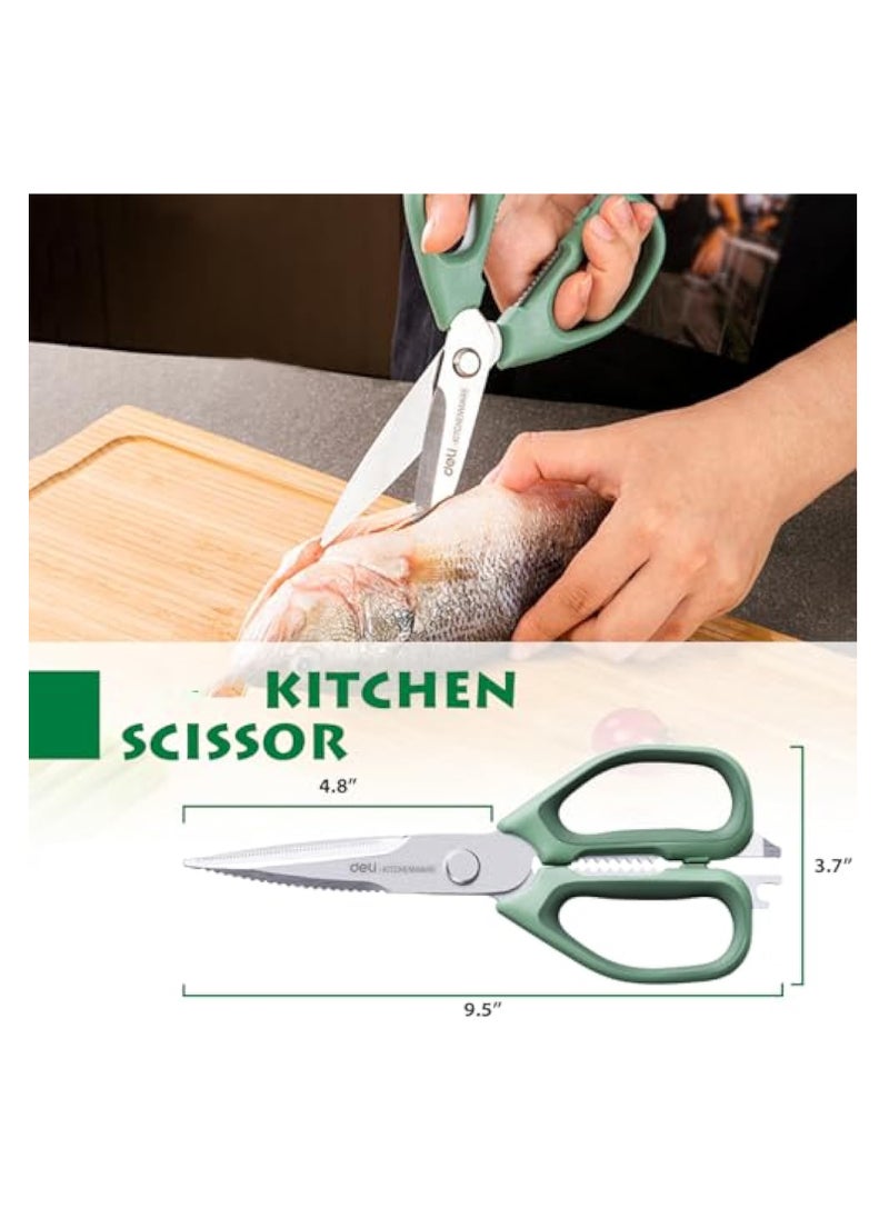 KASTWAVE - Deli Kitchen Scissors, Food Grade Kitchen Scissors, All Purpose Kitchen Sharp Shears 5 in 1, Heavy Duty Cooking Shears with Stainless Steel Serrated Blade, for Food, Cutting Meat, Fish, Vegetables - Image 1