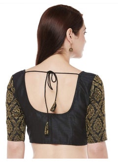 Studio Shringaar Studio Shringaar Women's Brocade Sleeves Saree Blouse(Black, 44)  - Image 3