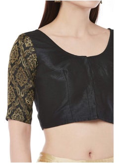 Studio Shringaar Studio Shringaar Women's Brocade Sleeves Saree Blouse(Black, 44)  - Image 4