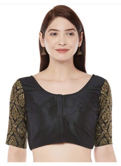 Studio Shringaar Studio Shringaar Women's Brocade Sleeves Saree Blouse(Black, 44)  - Image 1