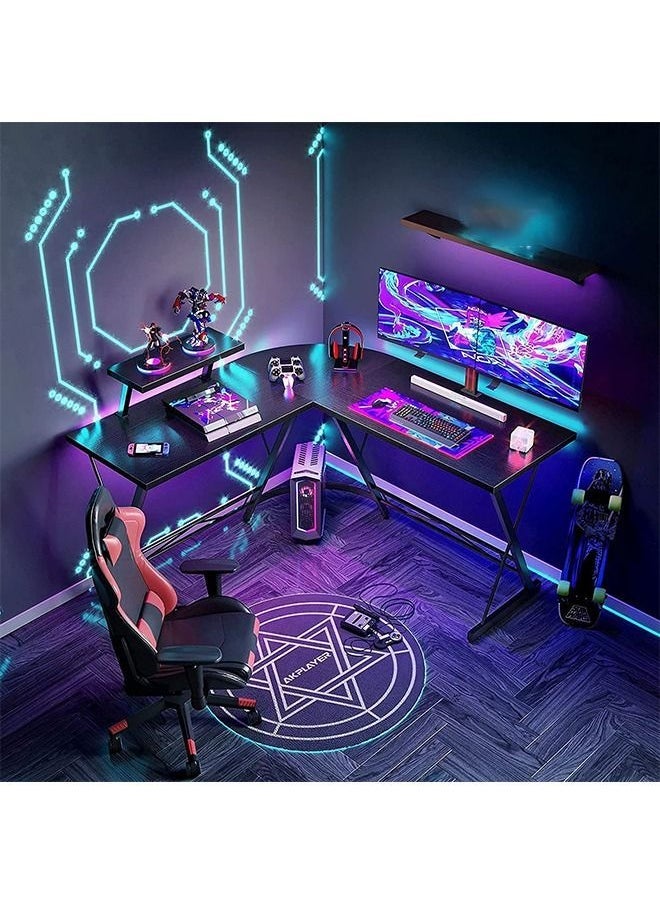 Arabest L-Shaped Computer Corner Table, Easy to Assemble Family Game Table, Office Desk with Large Monitor Stand, Space-Saving, Suitable for Home/Office/Hotel (Black) - Image 4