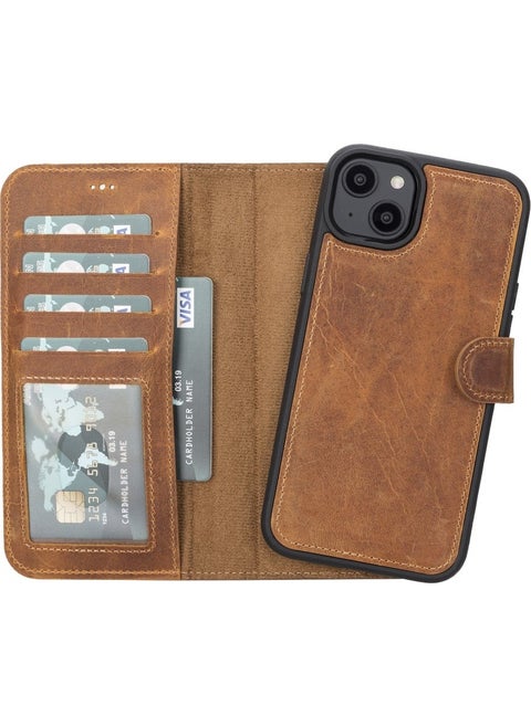 Apple iPhone 14 Plus Compatible Leather Wallet Case Mwwn G19 Tan
