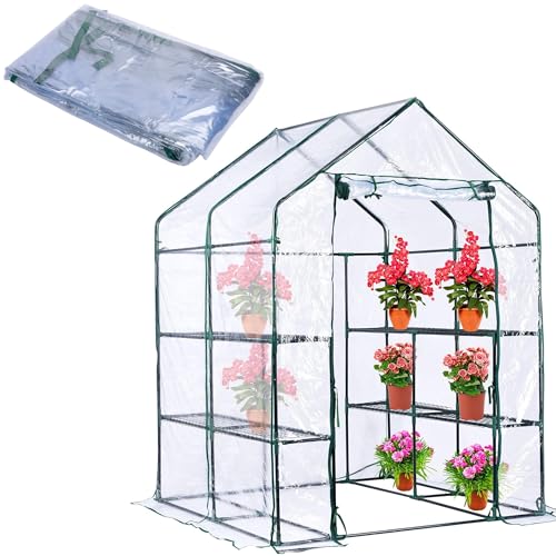 DECOHS Walk-in Greenhouse Replacement Cover with Roll-Up Zipper Door -56 x 56 x 76 Inch PVC Greenhouse Cover for Outdoor Plant Gardening Plants Cold Frost Protection Wind Rain Proof (Frame Not Include) - Image 1