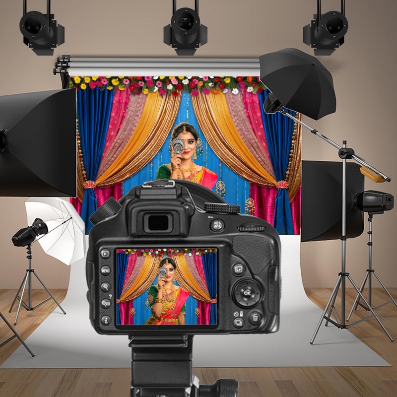 Baocicco ستارة خلفية تصوير باوسيكو 5x3 قدم بأسلوب هندي مع زهور وزينة خلفية لحفل زفاف هندي تقليدي لزوجين، زينة ديوالي وعبادة - Image 2