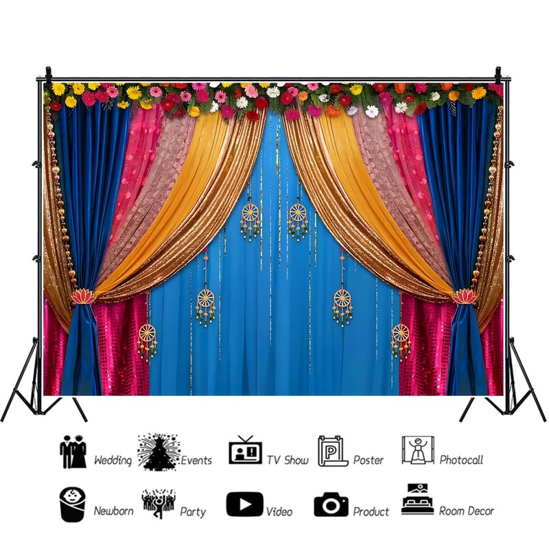 Baocicco ستارة خلفية تصوير باوسيكو 5x3 قدم بأسلوب هندي مع زهور وزينة خلفية لحفل زفاف هندي تقليدي لزوجين، زينة ديوالي وعبادة - Image 5