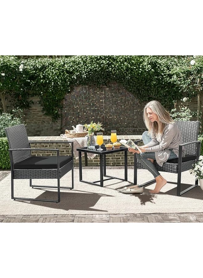Anovara Anovara Outdoor Furniture Balcony Furniture 3 Pieces Garden Outdoor Furniture Set include 2 Rattan Chairs with Cushions and 1 Coffee Table  - Image 1