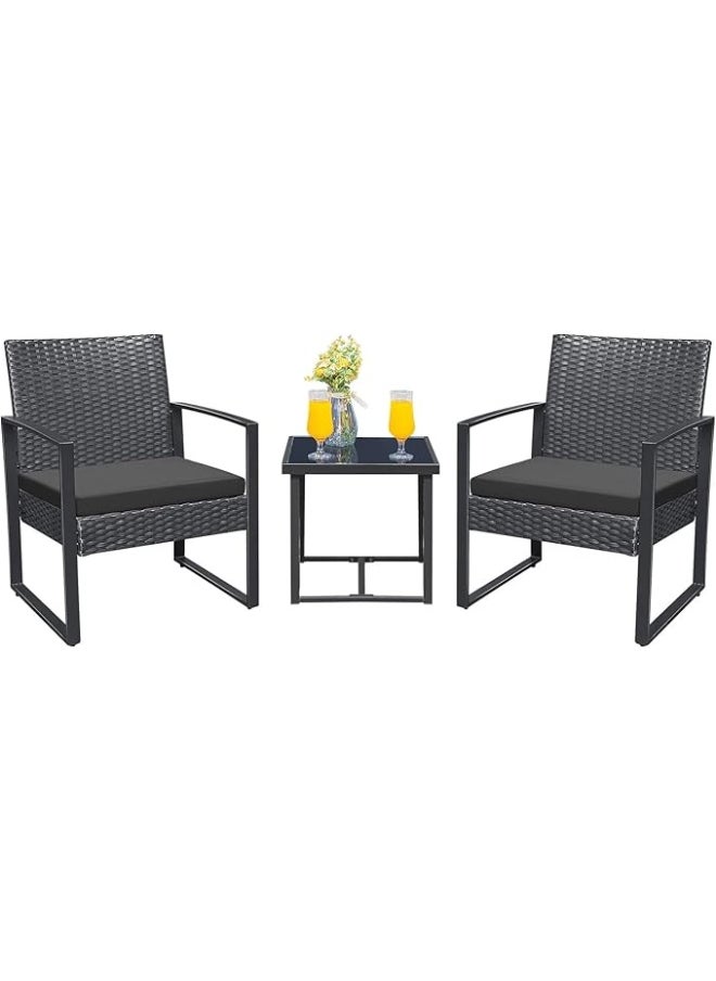 Anovara Anovara Outdoor Furniture Balcony Furniture 3 Pieces Garden Outdoor Furniture Set include 2 Rattan Chairs with Cushions and 1 Coffee Table  - Image 4