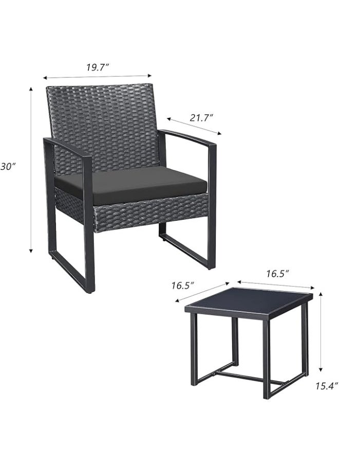 Anovara Anovara Outdoor Furniture Balcony Furniture 3 Pieces Garden Outdoor Furniture Set include 2 Rattan Chairs with Cushions and 1 Coffee Table  - Image 3