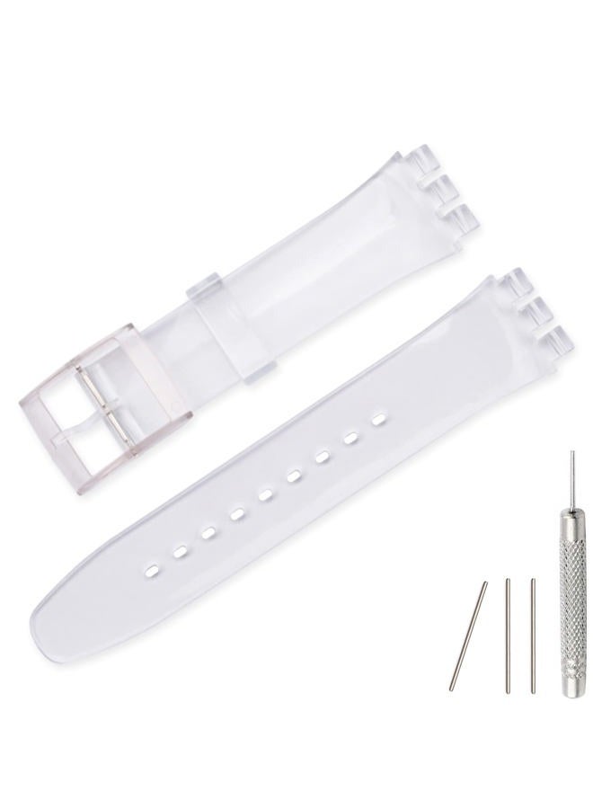 Lijinlan Replacement Silicone Band for Swatch 17mm 19mm 20mm, Waterproof Wristband Watch Strap for Swatch (17mm, Clear) - Image 1
