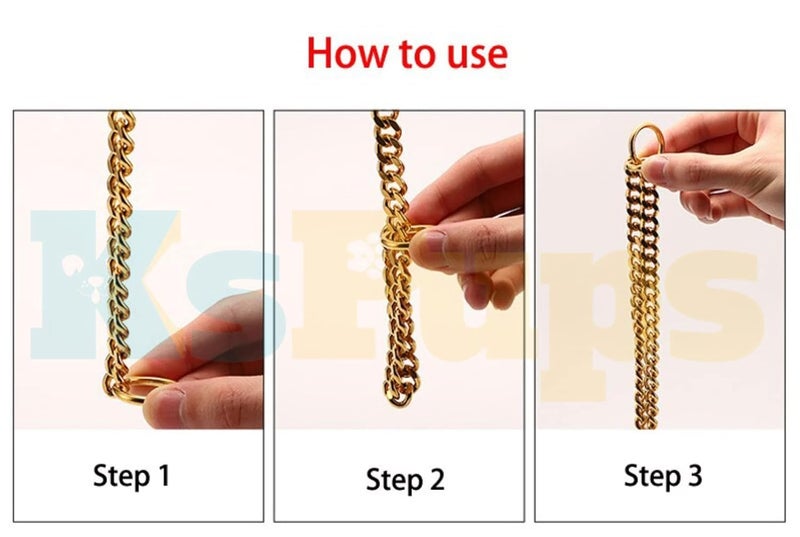RoverPets Dog Collar Chain, Brass Golden Chrome Plated I Dog Collar for Large & Medium Size Dogs I Length of Choke Chain I 3mm 24 Inch - Image 4