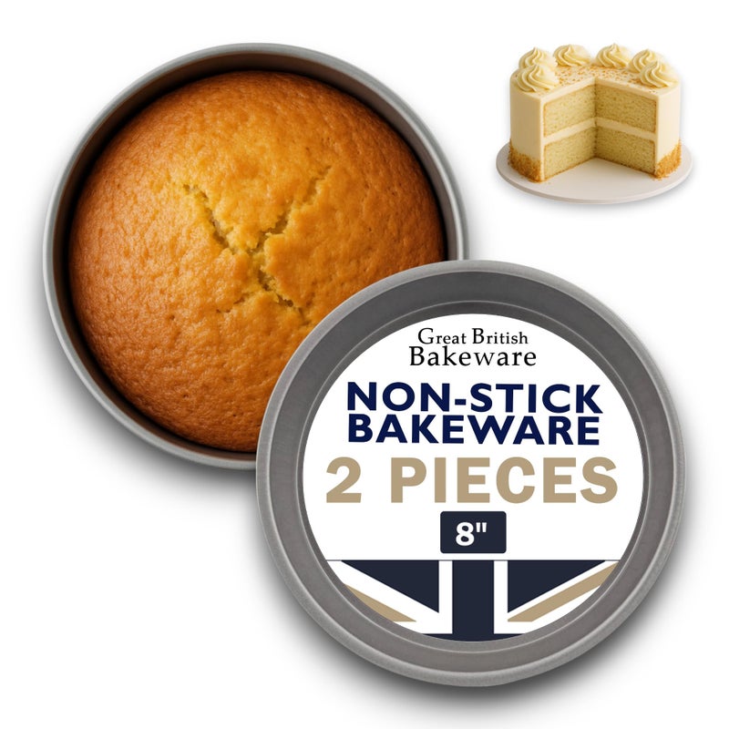 Samuel Groves Great British Bakeware 2 Pack 8 Superior Double Coated NonStick Victoria Sandwich Cake Tin Baking Oven Safe Round Cake Tin Fixed Base PFOA  BPA Free Cookware Made in England