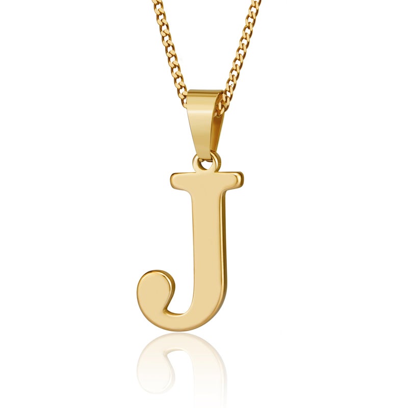 Suweibuke Initial Necklace for Men Women Boys Girls, 18K Gold Plated 26 Letters Pendant Necklace, Personalized Jewelry Gifts (Gold-J) - Image 1