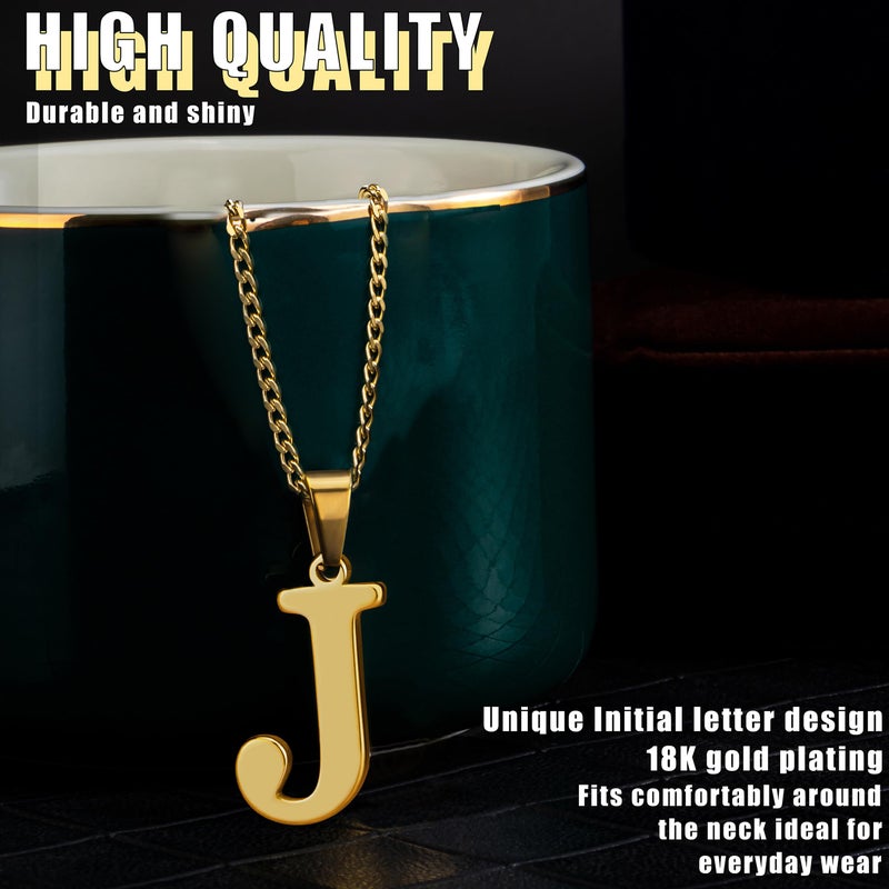 Suweibuke Initial Necklace for Men Women Boys Girls, 18K Gold Plated 26 Letters Pendant Necklace, Personalized Jewelry Gifts (Gold-J) - Image 2