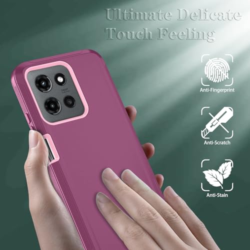 Qinmay Phone Case for Motorola Moto G Power 5G 2025 Case with HD Screen Protector, Heavy Duty Shockproof & Cover Phone Case (WineRedPink, for Moto G Power 5G 2025) - Image 2