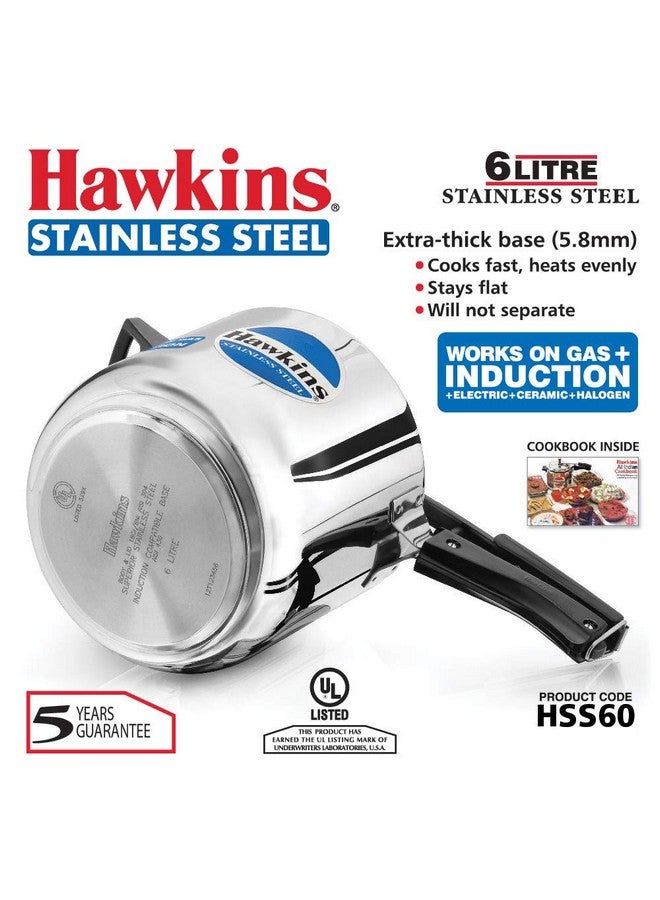 Hawkins 6 Litre Inner Lid Pressure Cooker, Stainless Steel Cooker, Induction Cooker, Silver (Hss60), 6 Liter - Image 2