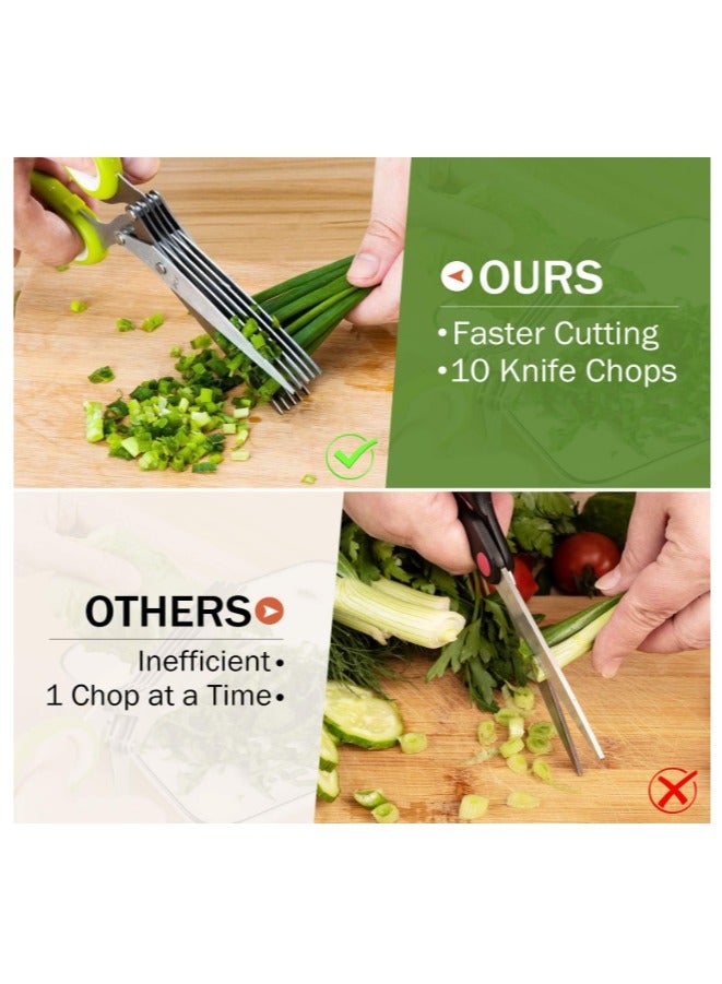 Herb Scissors - Multipurpose 5 Blade Kitchen Herb Shears Herb Cutter with Safety Cover and Cleaning Comb for Chopping Basil Chive Parsley (Green) - Image 4
