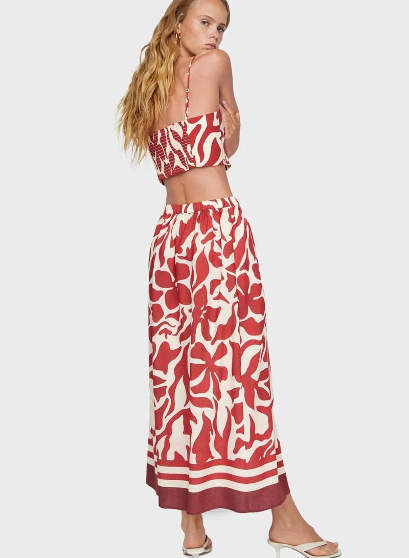 MANGO Floral Pocket Detail Skirt