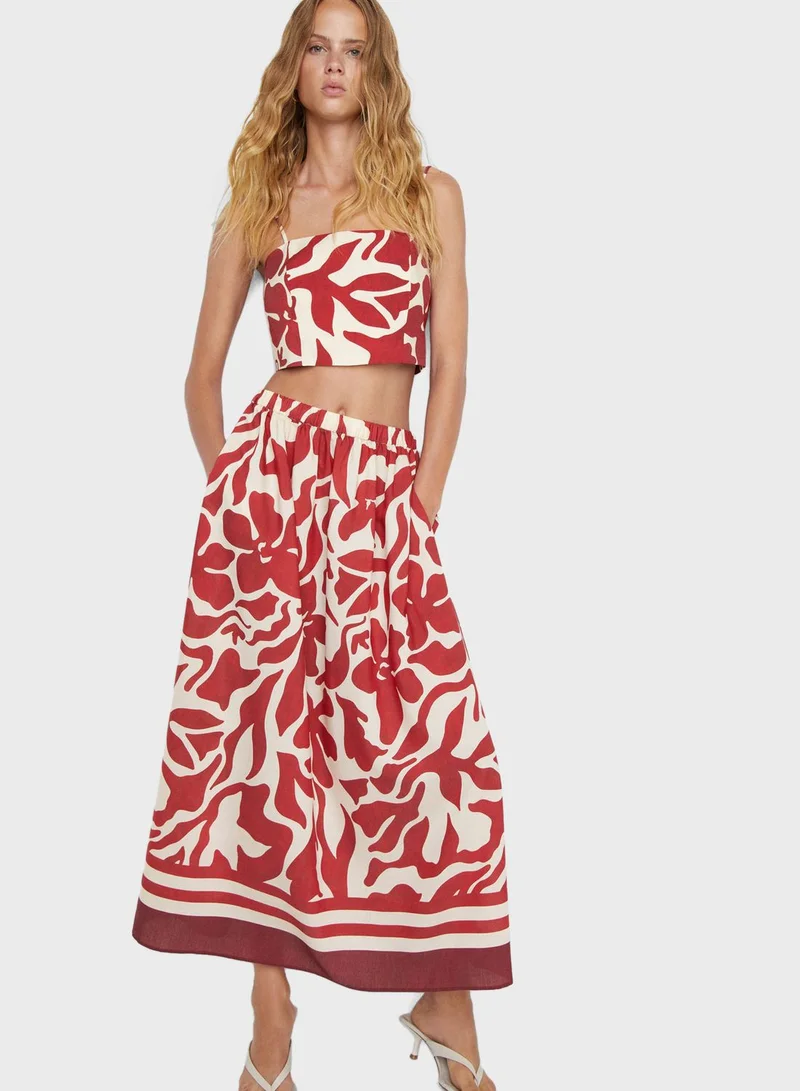 MANGO Floral Pocket Detail Skirt