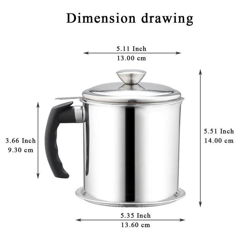 BELARO Oil Strainer Pot Grease CanStainless Steel Cooking Grease ContainerReuse Oil Storage Best Oil Shaver Can Container with Removable Filter Anti oil filter for kitchenPack of 1145X136X14 cm - Image 2